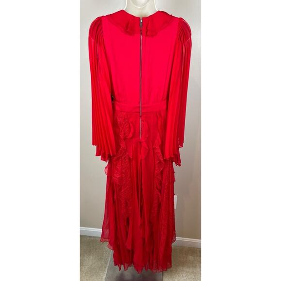 Alice+ Olivia Day Sunburst Red Pleated Sleeve Ruffle Tiered Maxi Dress Size 0 - Picture 14 of 16